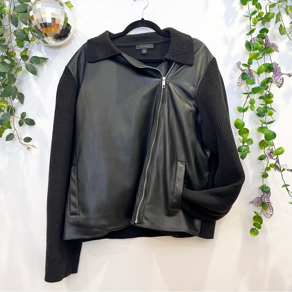 Ann Taylor‎ Faux Leather Knit Jacket Size XXL
